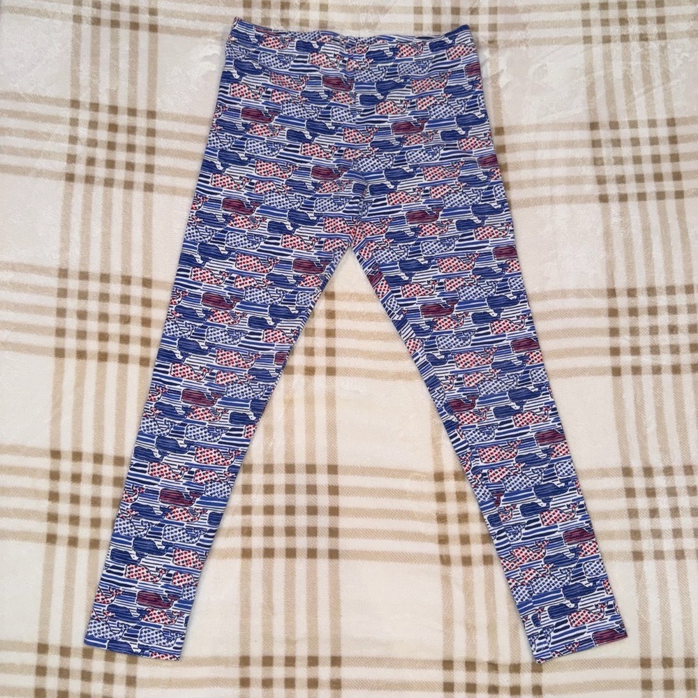 Vineyard Vines Girls Patriotic Whale Print Leggings Red White Blue Stars Size M